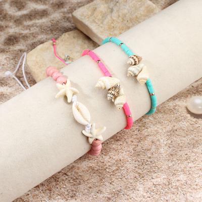 Verstellbares Kordelzug-Armband, Natürliche Muscheln Seestern Elemente Damen Armband, Strandurlaub Stil Geflochtene Schnur Sommer Accessoire