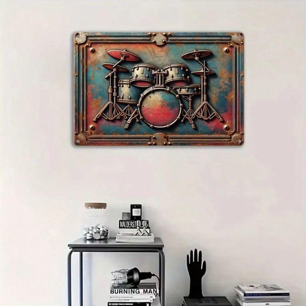 Vintage Drum Set Metal Wall Art Tin Sign Retro Music Decor Gift