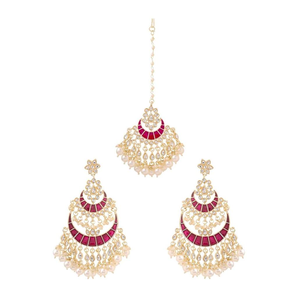 Mulheres e Meninas Kundans Chandbali | Banhado a Ouro Cravejado de Kundan Toque Meenakari Contas Pendentes Brincos Chandbali | Presente de Aniversário para meninas e mulheres