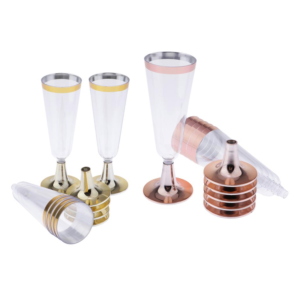 12x Disposable Plastic Champagne Cups with Rose Gold/Gold