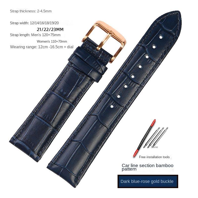 Blue Stainless steel strap substitute Rossini Medal Citizen Armani Longines Blue Cowhide Watch Chain Bracelet 20mm 21mm 22mm