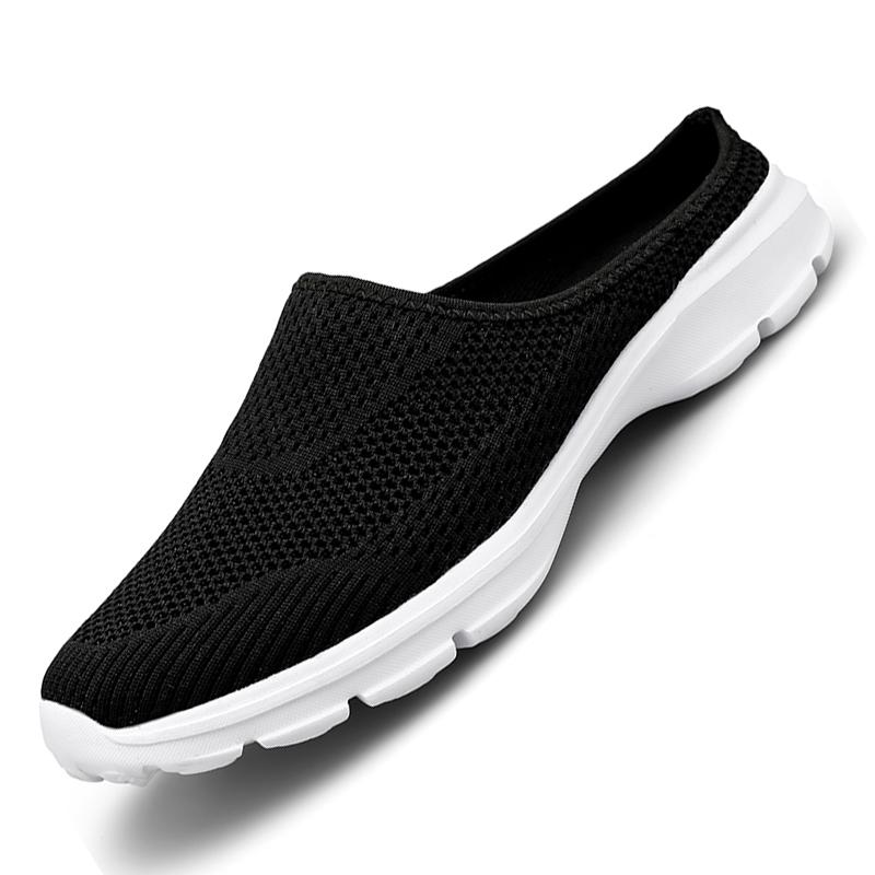 Unisex Slip-on Flats Round Toe Half Slippers Knitted Mesh Walking Shoes Lightweight Big Size 35-48 Leisure Shoes Anti-slip