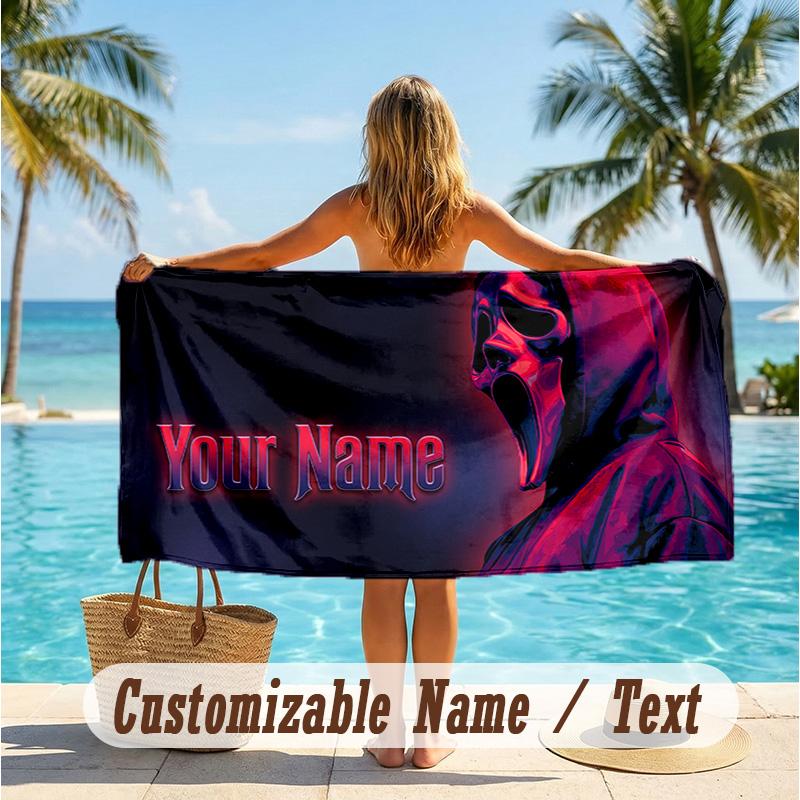 Custom Text Beach Towel, Soft Absorbent Swimming Multi-use TowelScream Ghostface