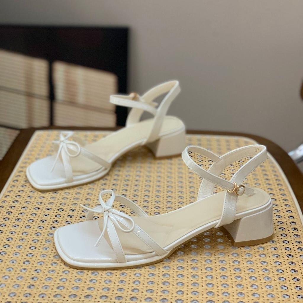 One Word with Temperament Sandals Women's 2025 Summer New Versatile Bow Thick Heel Thick Sole Square Head Fashion High Heels