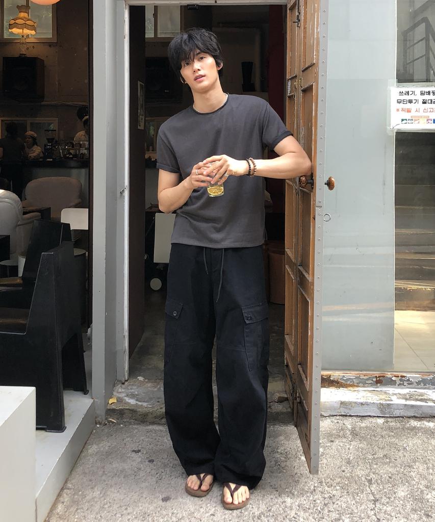 Dei [Round, Henley Neck] Semi-Crop Slub Short Sleeve T-Shirt_2 Style (A Type)
