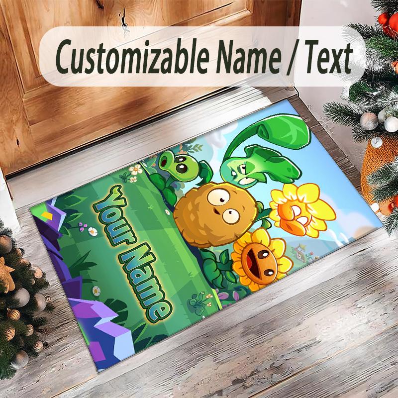 Personalized Crystal Velvet Carpet Custom Name Text,Plants vs. Zombies Anti Slip Area Rug For Home Decoration