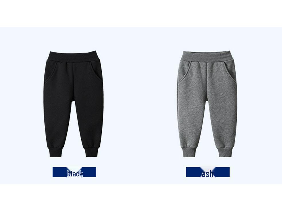27kids Korean-Style Fleece-Lined Boys' Autumn/Winter Sports Pants - Solid Color Casual Trousers
