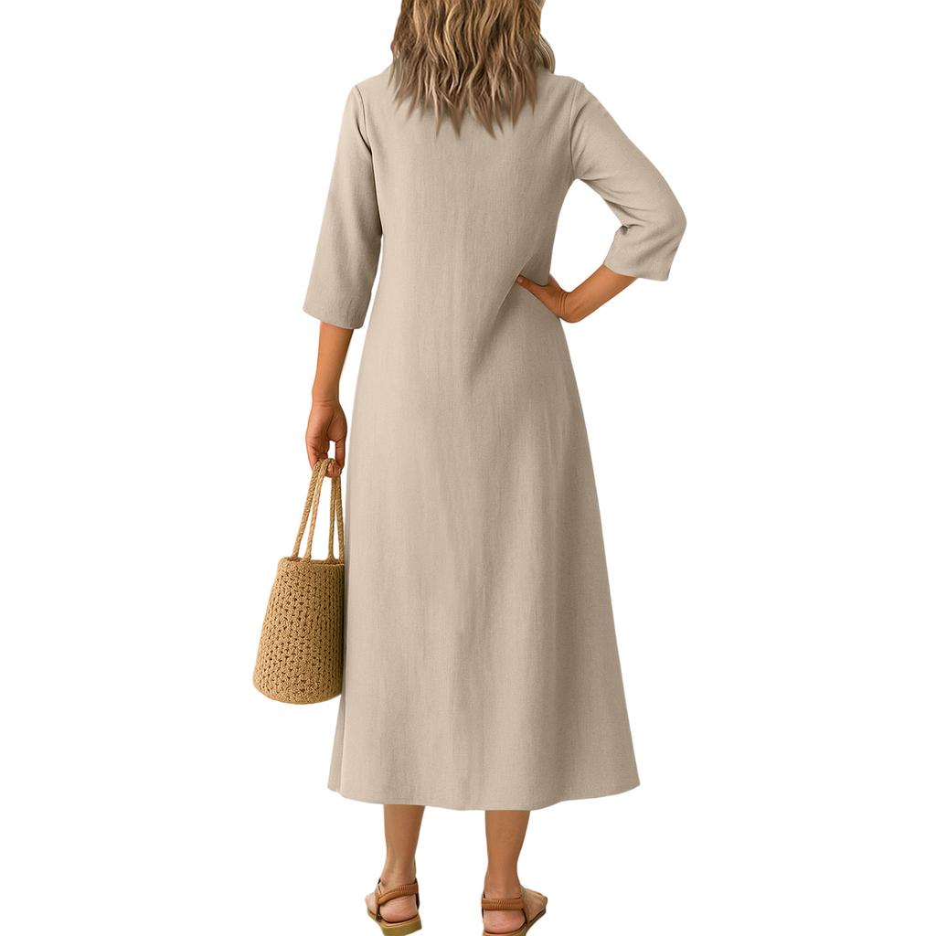Dress For Women Long Boho Beach Dress Elegant Maxi Dress V-Neck 3/4 Sleeve Dress