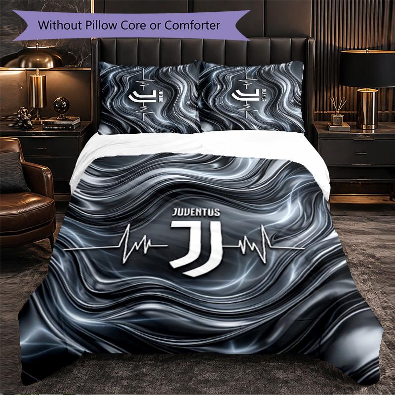 Juventus FC Pattern 3 Pieces Bedding Set Soft Microfiber Duvet Cover with Pillow Cases for Bedroom