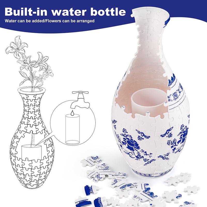 Vaso de quebra-cabeça 3D DIY Montagem Azul e Branco Porcelana Design Plástico Decoração para casa e arranjo de flores Brinquedos para crianças Presentes