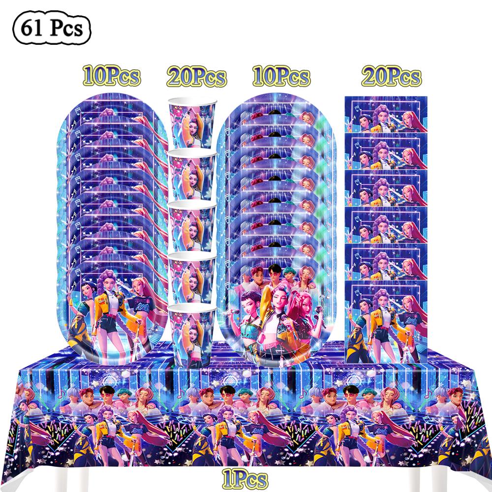 K Pop Łowcy Demonów Dekoracja Urodzinowa Balony Artykuły na Imprezę Jednorazowa Zastawa Stołowa Baner Streamer Artykuły na Baby Shower Prezenty