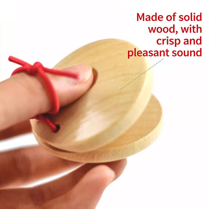 Wooden Castanets Wood Percussion Flamenco Musical Instrument Kids Toddler Toys