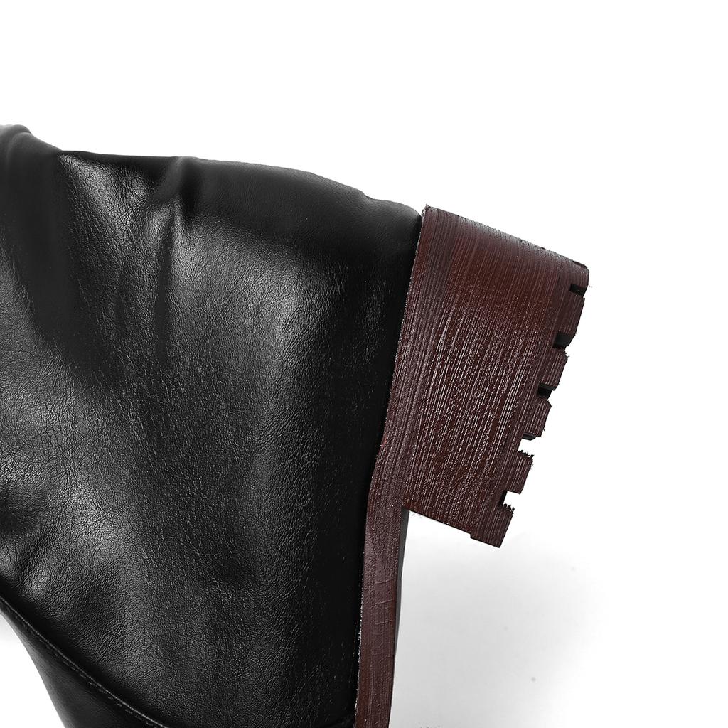 Botas femininas de salto baixo outono e inverno novas de salto grosso casuais tamanho grande botas médias