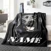 Black Dog With Open Mouth And Tongue Out On A Dark Background With The Word Below Cozy Personalized Blanket Customize Your Name Warmthful Decor