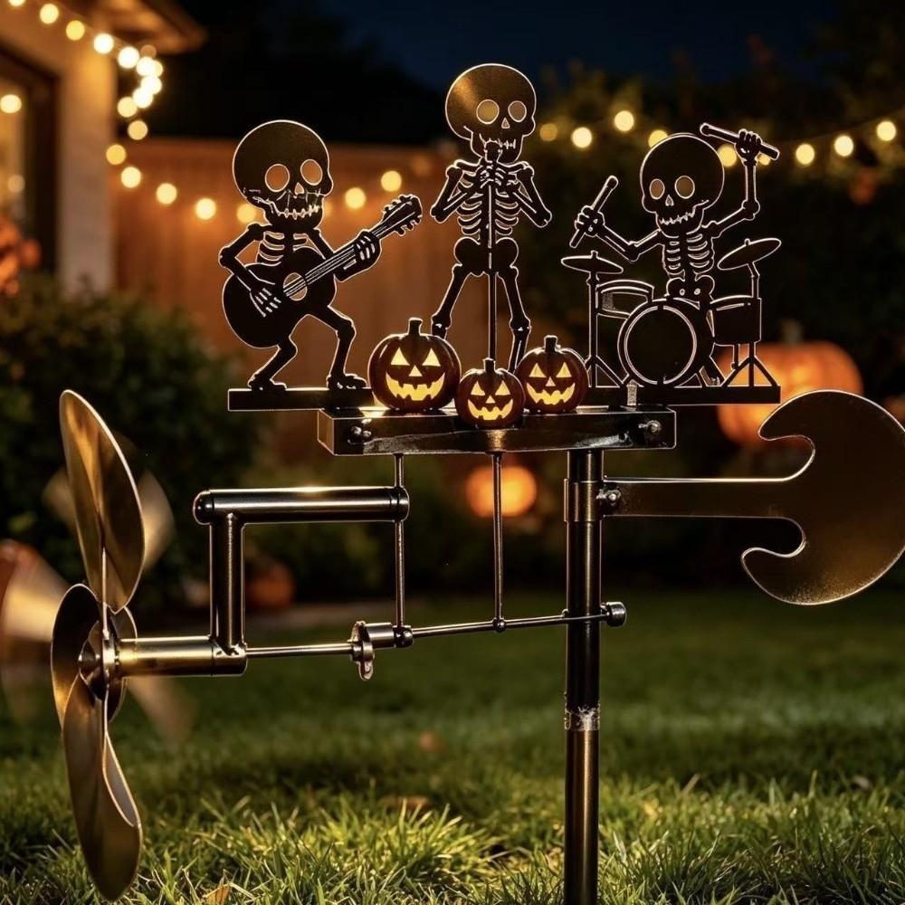 Heavy Duty Rock Trio Skeleton Wind Spinner Wind-Powered Musical Skull Garden Stake Courtyard