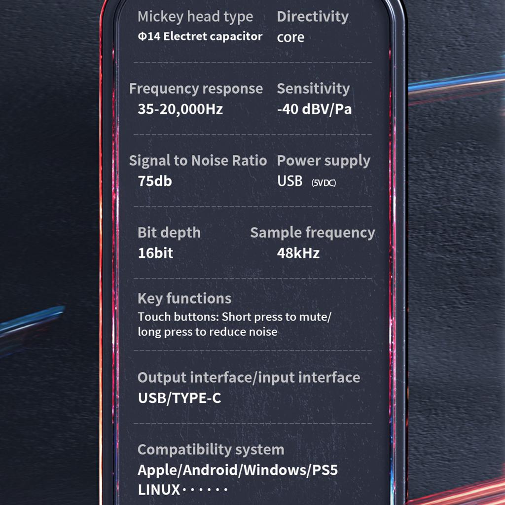 Mikrofon USB RGB Zestaw Mikrofonu Komputerowego ze Statywem Redukcja Szumów Plug & Play Jeden Klawisz do Wyciszenia dla