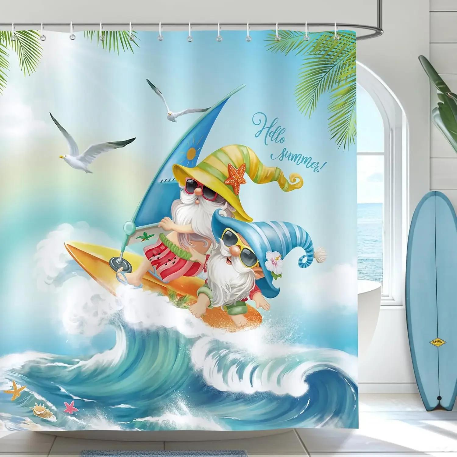 

Hawaii Tropical Beach Palm Trees Shower Curtain Bohemian Bathroom Decorative Waterproof Shower Curtain W90XH180cm