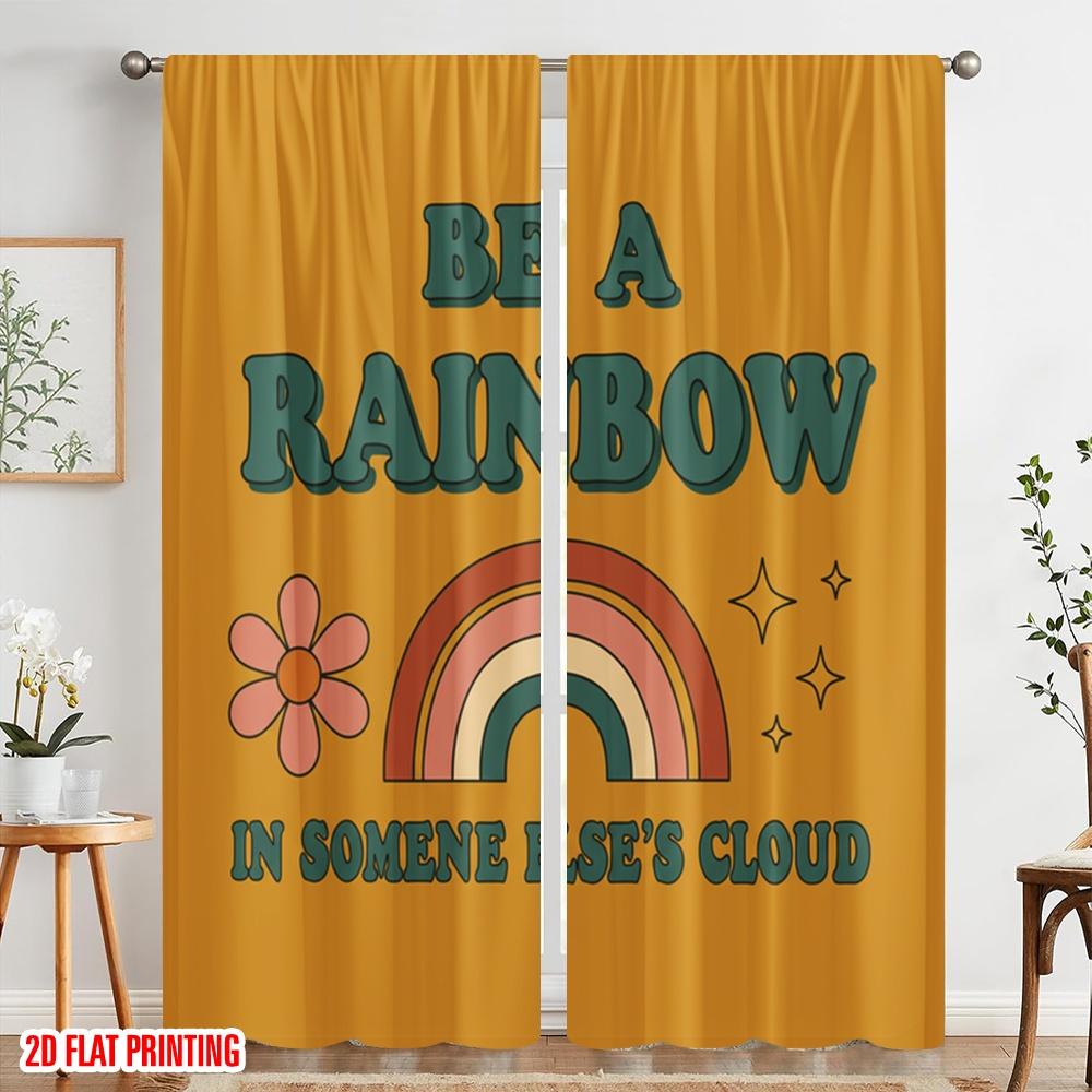 2pcs 2D flat printing Window Treatment Curtains Retro Rainbow Daisy Stars Polyester Without Electricity 0 Use for General