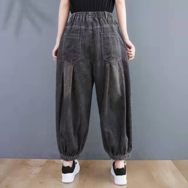 Denim Harunshose für Damen Locker Geschnitten Übergröße Elastischer Bund Design
