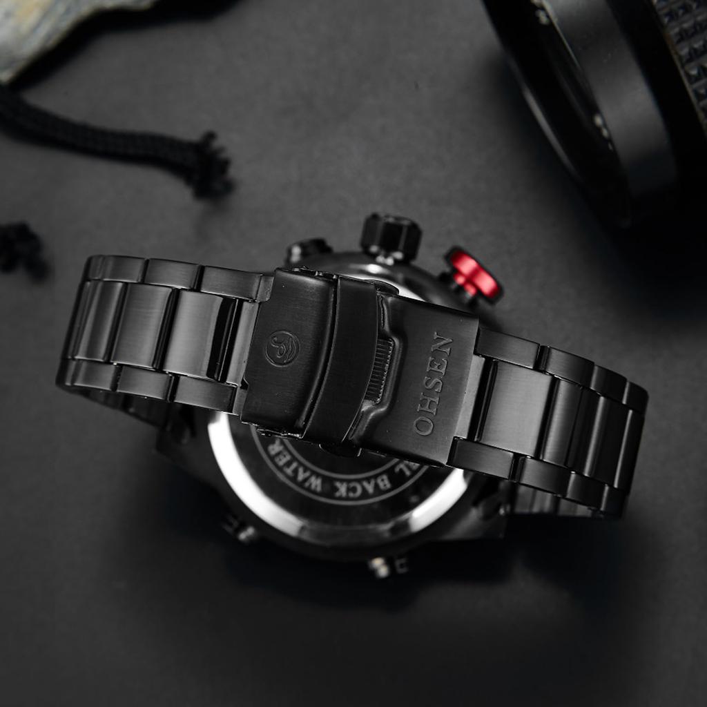 Men's Watch Analog Digital Display 3ATM Waterproof Stainless Steel LED Calendar Quartz Casual Business Fashion Accessory Black