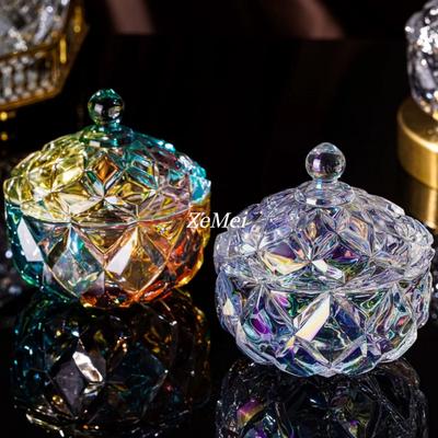 Circular Crystal Glass Storage Jar,Jewelry Organizer Candy Glass Jar With Lid Aromatherapy Candlestick Container Home Decoration
