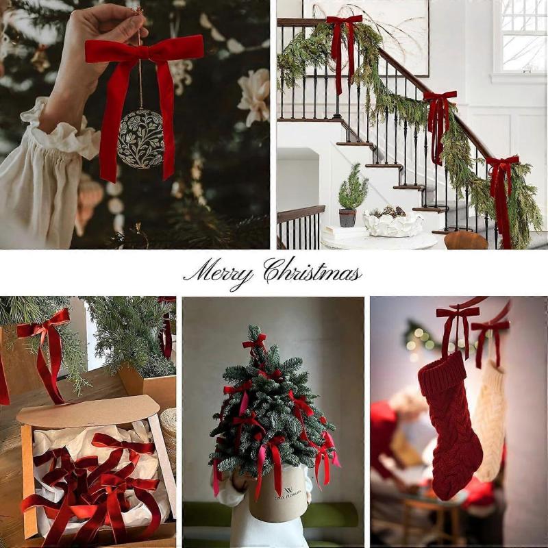 Nœuds Velours Rouge pour Décorations d'Arbre de Noël Guirlande avec Attaches torsadées 12 pièces