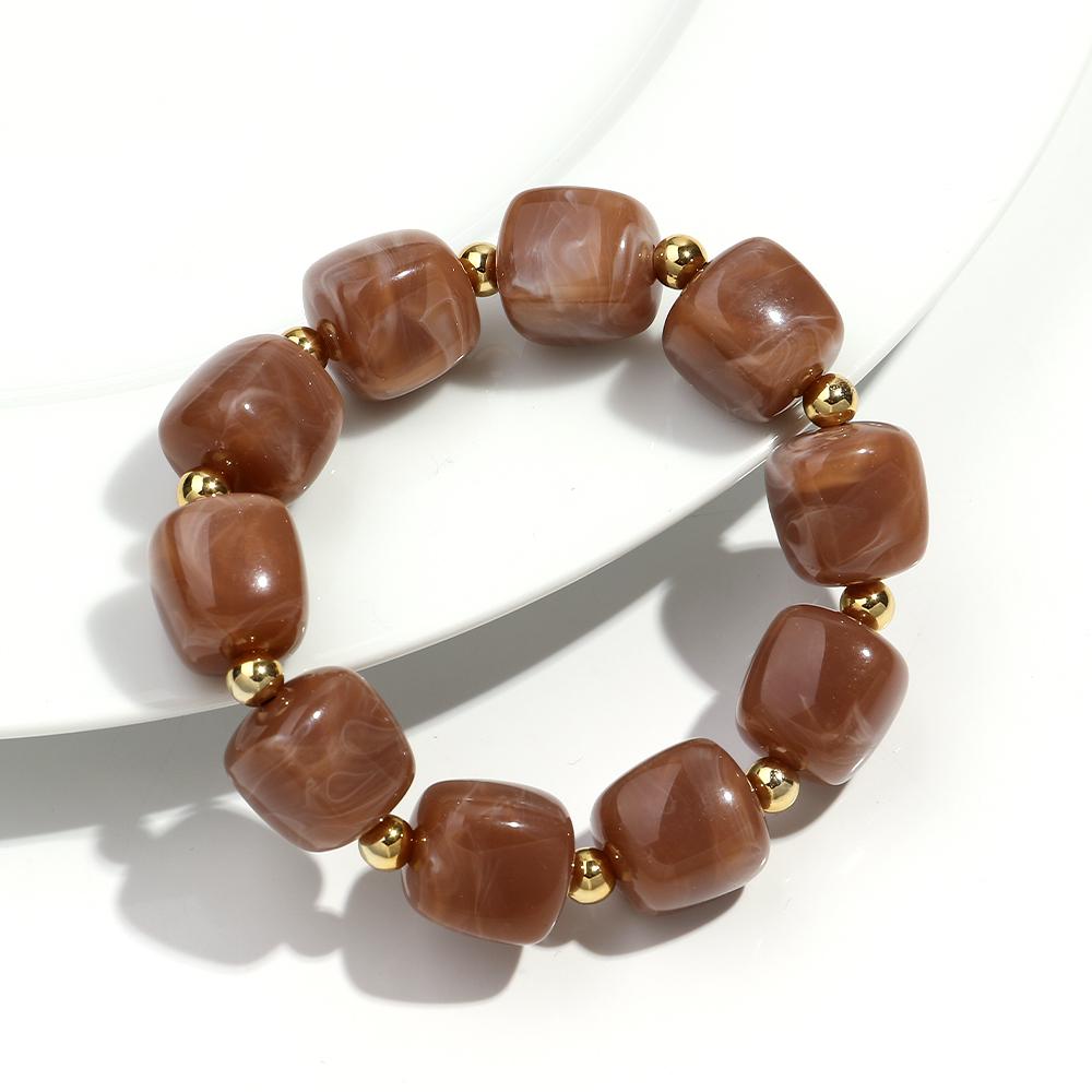 Exaggerated Geometric Beaded Acrylic Elastic Bracelets for Women Men Boho Trendy Square Beads Stack Bangle Retro Jewelry Gift