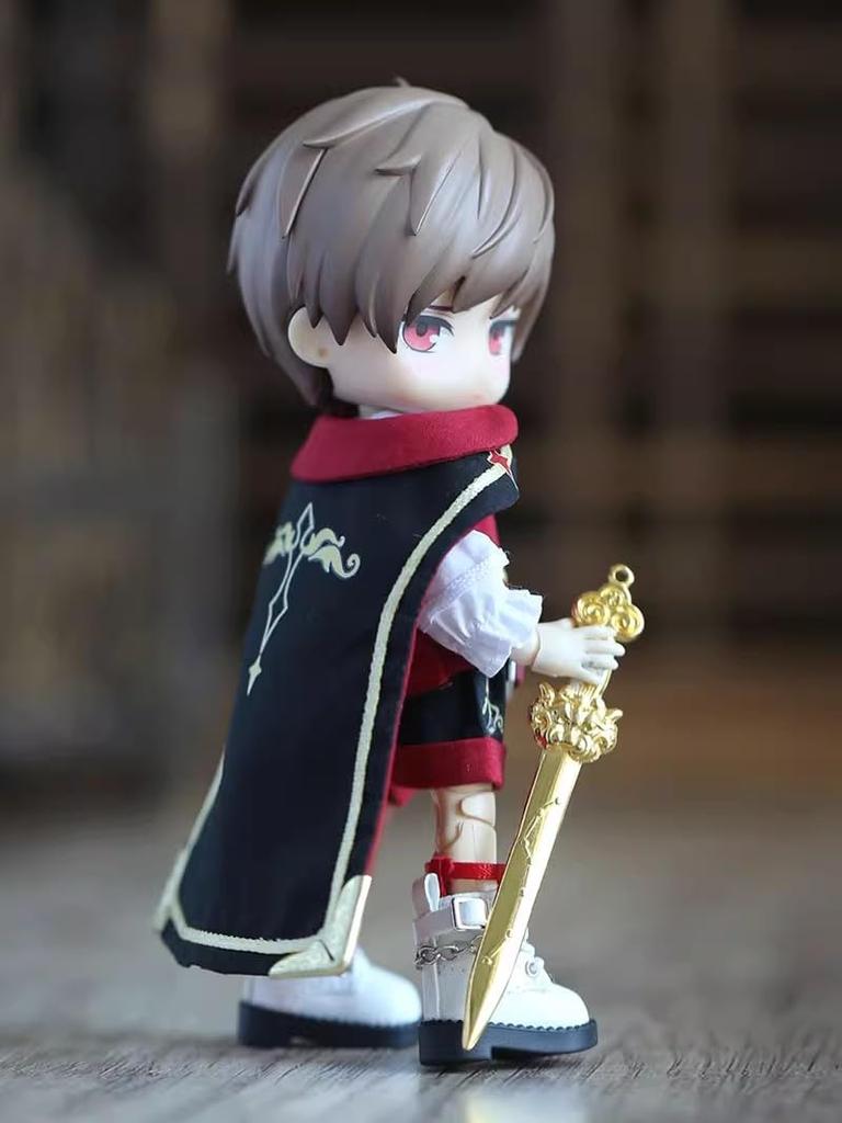 Obitsu 11 (OB11) Size Outfit for Obitsu Dolls (11cm Body): Knight, Noble, Medieval Outfit Set (Shirt, Cape), Cool Design, 2 Colors (Red)