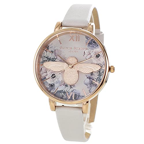 [Olivia Burton] OLIVIA BURTON Women s 3D Bee White-Gray Leather Strap Watch OB16PP41 [Parallel Import]