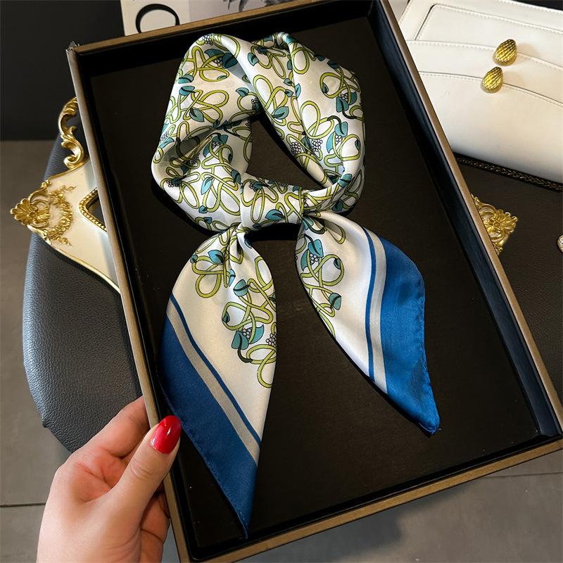 New 70*70cm Silk Satin Hair Scarf Women Handkerchief Printed Female Square Head Bandana Small Neck Muffler Hijab Lady Girl
