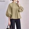 Elegant Womens Stand Collar Casual Puff 3/4 Sleeve Loose Blouse