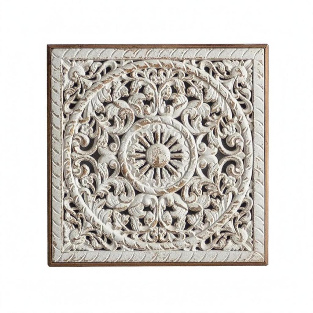 Arte da Parete Floreale Intagliata Pannello in Legno Sbiancato Traforato Decorazione per la Casa