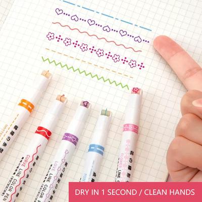6Pcs/Set Highlighter Flower Shape Outline Pens Marker Curve Roller Tip Pen Cute Stationery Graffiti School Acsesories Drawing