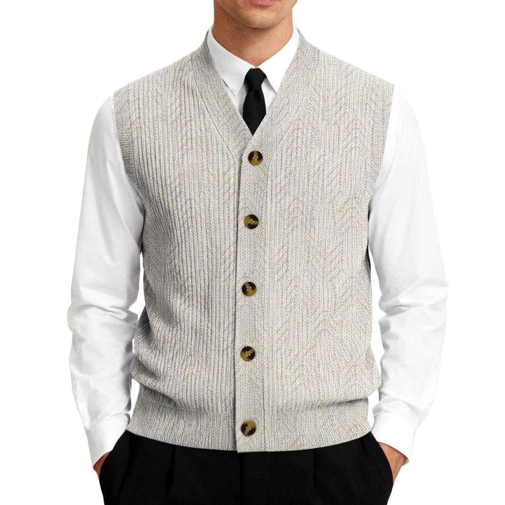 Men's V-Neck Sleeveless Knit Cardigan Vest