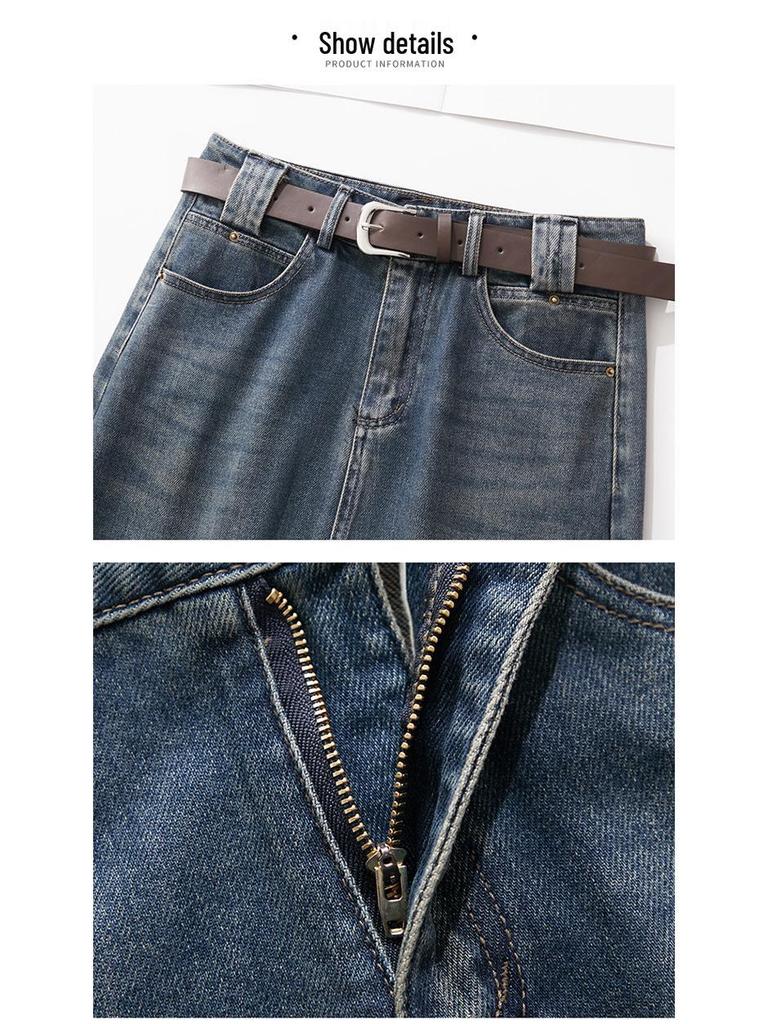 Saia Midi Jeans A-Line Retrô Chique - Cintura Alta, Slim Fit, Confortável e Estilosa, Estilo Coreano Primavera 2026