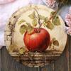Tin Plate Art 2D Retro Hippie Round Wreath with Red Apples Green Leaf Wall Decor