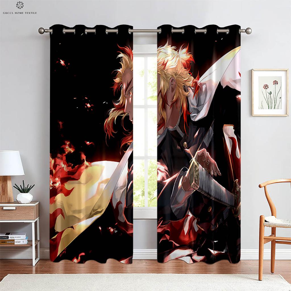 Anime Cartoon Girl Japanese Comic Print Curtains, Children's Room, Dormitory, Living Room, Study, Decorative, 2 Pcs