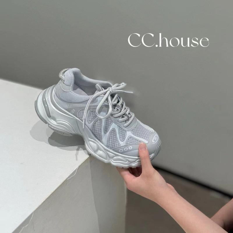 Leather Thick-soled Mesh Breathable Dad Shoes Women's Summer New Color Matching Increases Comfort Casual Shoes Tide