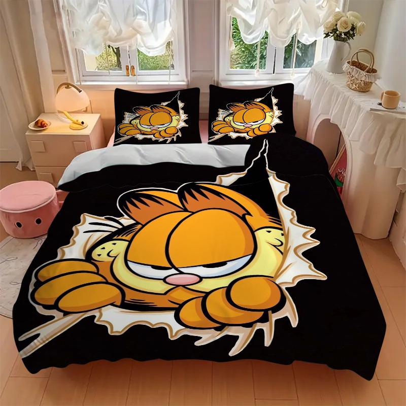 3pcs Garfield Cartoon Character Bedding Set, Including 1 Quilt Cover and 2 Pillow Shams,Soft and Comfortable Home Bedroom.F011