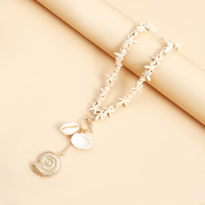 Retro Starfish White Shell Conch Pendant Necklace Women 2026 Simple Creative Starfish Beaded Choker Hand Woven beach Jewelry