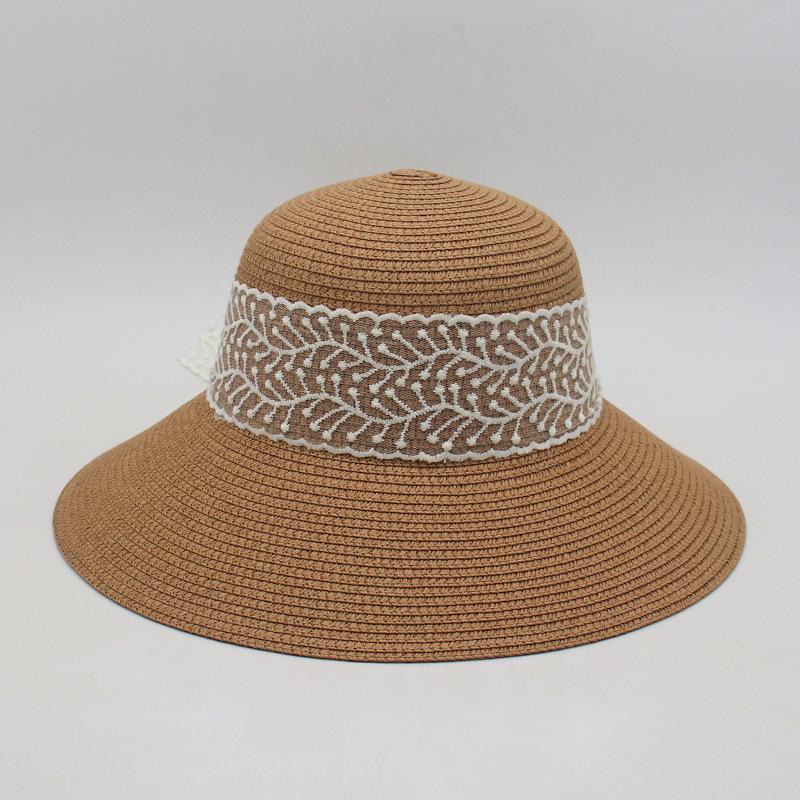 Straw Hat Women'S Big Brim Seaside Sunshade Beach Hat Versatile Lace Bow Sun Hat