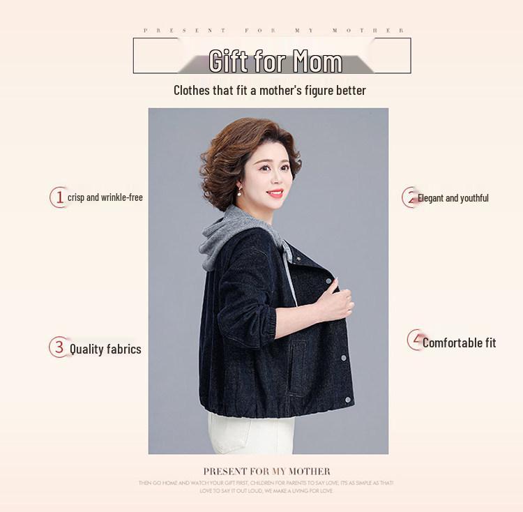 Stylish Spring Denim Hooded Jacket for Middle-Aged Women - Mother's Day Special