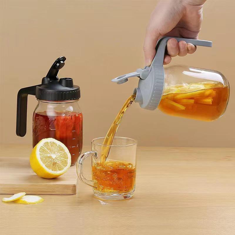 

Стеклянный кувшин Мейсона с широким горлышком 64 унции/32 унции с ручкой и большой вместимостью для холодных напитков 32OZ чёрный