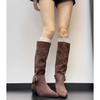 Pointed boots children but knee boots 2025 new versatile thick heel fashion suede pleated pile knight boots