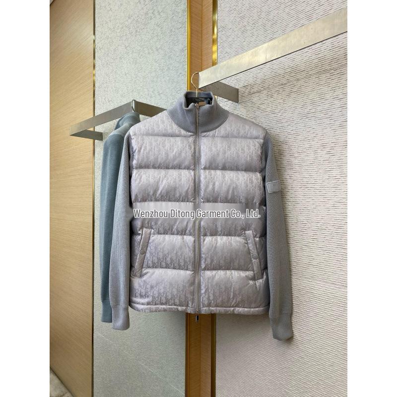 D Brand Oblique Print Stand Collar Down Jacket - Winter Warmth for Couples