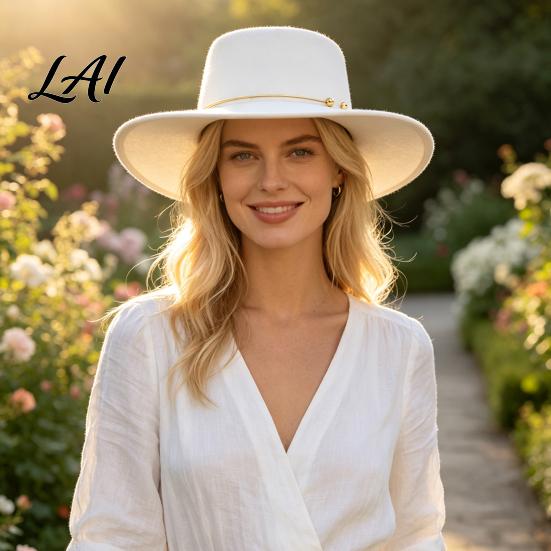 Sophisticated Daily Commuting Hat Retro Flat Top Hat Wool Felt Pork Pie Bowler with Outdoor Metal Ring Wide Brim Trilby for Women Men Autumn Winter