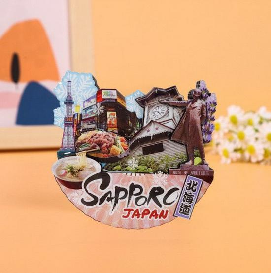 Japanese Epoxy Wood Refrigerator Magnets - Cute Cartoon Cultural Souvenirs, Soft Magnetic