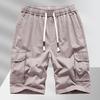 Men Cargo Shorts Solid Color Loose Elastic Waist Drawstring Multi Pockets Daily