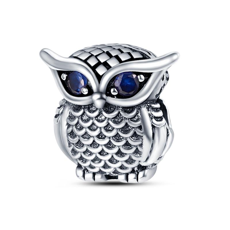 925 Silver Fashion Purple Owl Charms Beads Owl Safety Chain Fit Qikaola Bracelets DIY Graduation Jewelry Gifts
