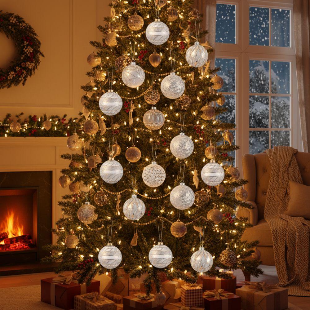 12pcs 8cm Christmas Hanging Balls Shatterproof Vintage Christmas Baubles Plastic DIY Crafts Xmas Tree Decoration